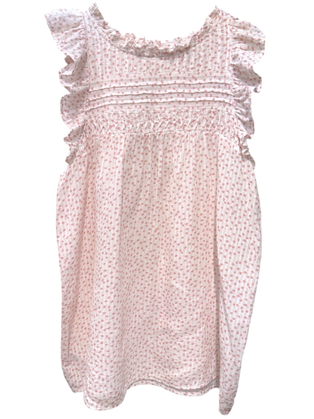 Size M LOFT White Soft Pink Ruffle Sleeveless Flowy Blouse Top